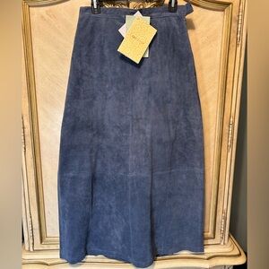 Dialogue Long Blue Suede Leather Skirt Size 8 NEW NWT